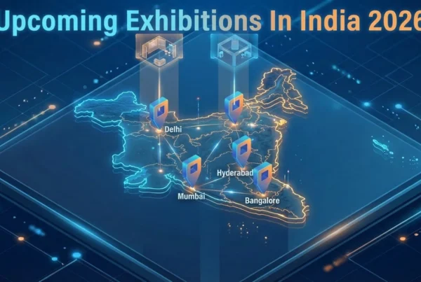 Map of India highlighting major exhibition hubs for upcoming exhibitions in India 2026
